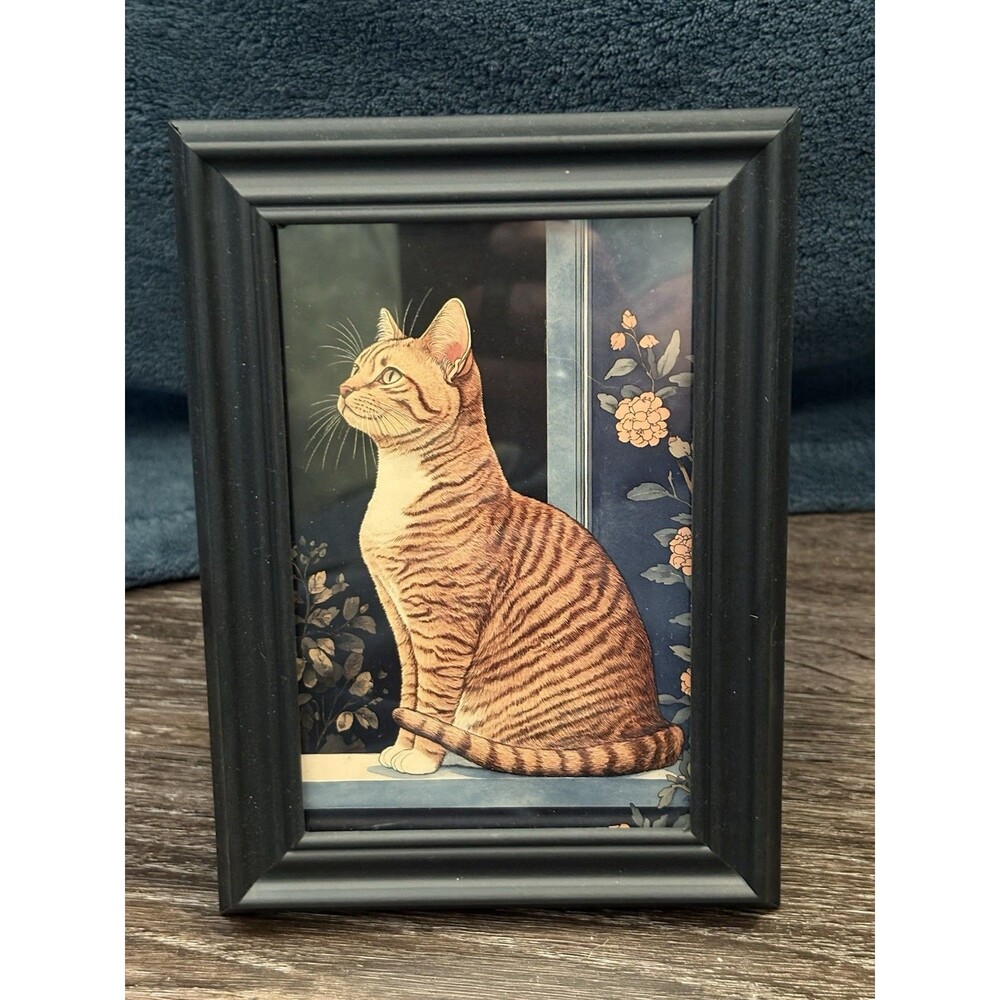 Orange Sitting Cat Artwork Picture Black 5x7 Frame